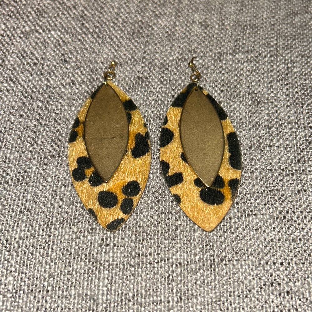 Leopard and Gold TearDrop Earrings
